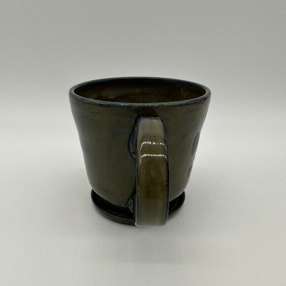 Handmade Art Pottery Mug Black Hearts Gray Cup Signed KLA Footed Love Valentines - Picture 5 of 10
